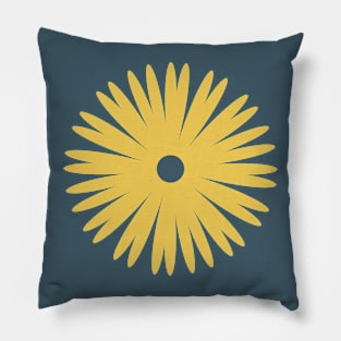 Flower 1, Minimalist Abstract Floral in Mustard Yellow and Navy Blue Pillow