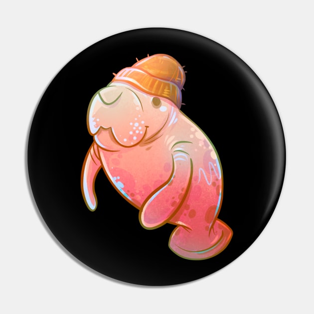 Pink Beanie Manatee Pin by Claire Lin