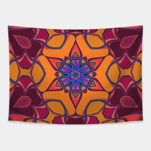 Cartoon Mandala Flower Orange Purple and Blue Tapestry