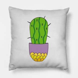 Cute Cactus Design #115: Big Spiky Cactus In A Scalloped Pot Pillow