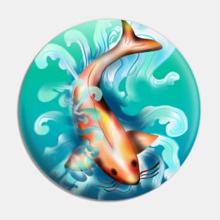 Koi carp with aqua waves Pin