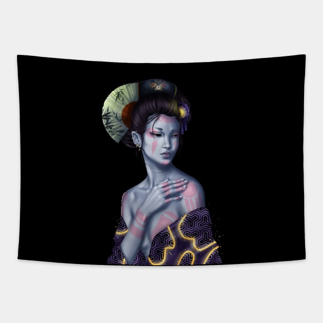 blue geisha Tapestry by ekkimu