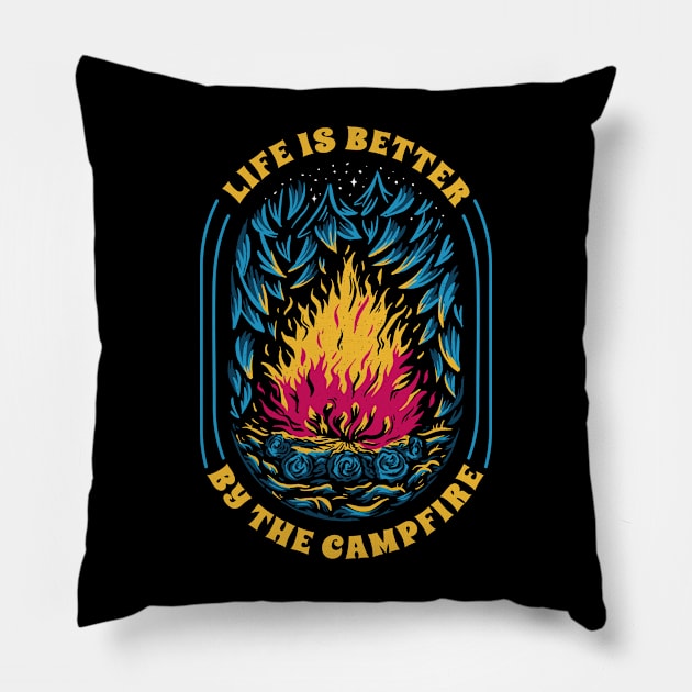 Life is Better By The Campfire Pillow by KerrieMarksArt