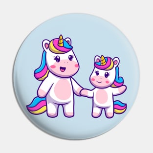 Cute Mom Unicorn With Baby Unicorn Cartoon Pin