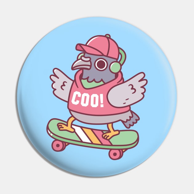 Coo Pigeon On Skateboard Funny Pin by rustydoodle