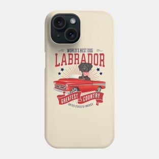 classic truck with red white and blue Black Labrador Retriever in Red Truck Phone Case