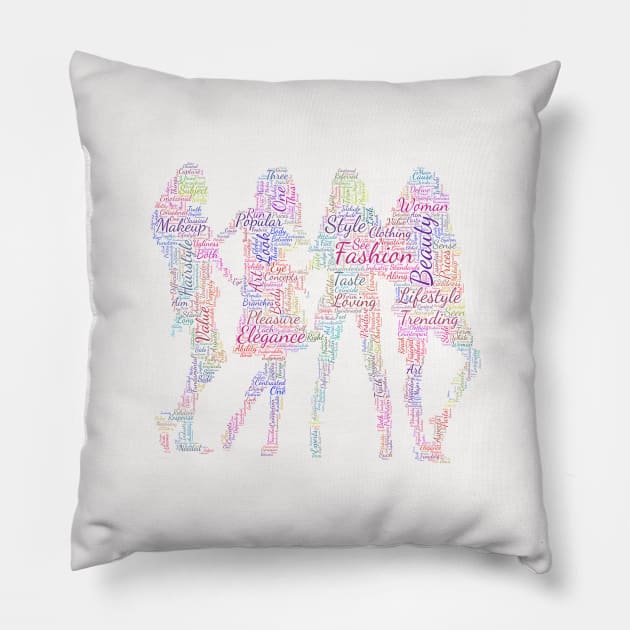 Girls Fashion Silhouette Shape Text Word Cloud Pillow by Cubebox