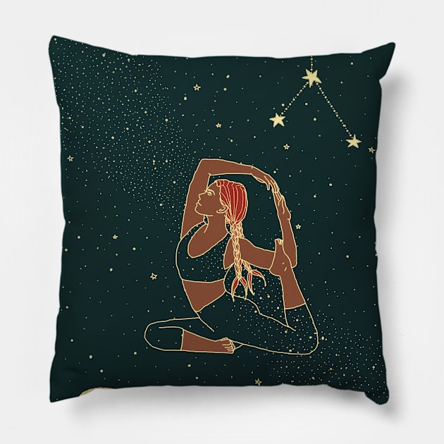 Zodiac Cancer Yoga Girl Pillow by Sierraillustration