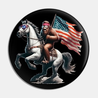 Funny Bigfoot Sasquatch USA Patriotic Horse Riding Pin