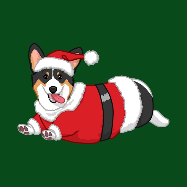 Cute Tricolor Corgi in Santa Christmas Costume by csforest