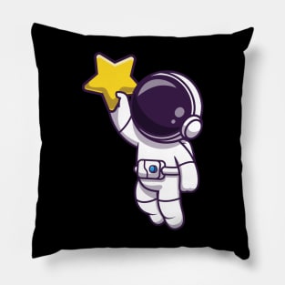 Astronaut Floating And Holding Star Cartoon Pillow