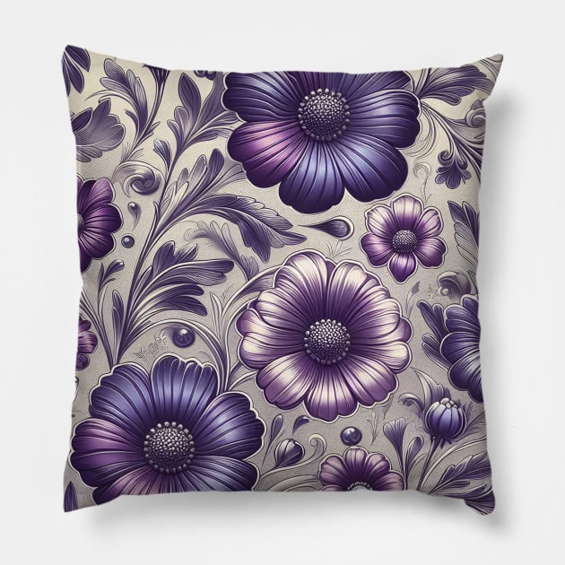 Purple Flowers Pillow by Jenni Arts