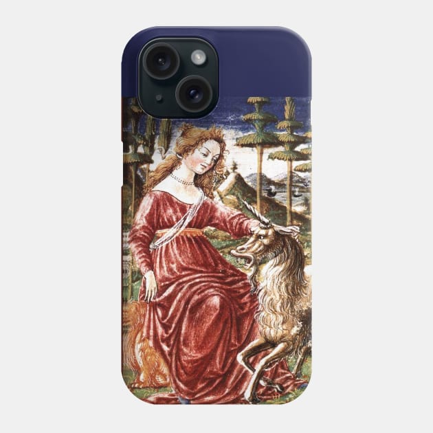 LADY AND UNICORN WITH MEDIEVAL FLORAL MOTIFS Phone Case by BulganLumini