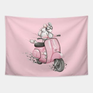 Mice with a classic vintage scooter. Tapestry