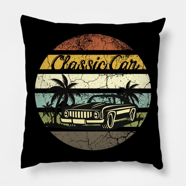 Retro car merch Vintage design, Classic car retro tee for father gift, classic car vintage tee for father gift, retro cars lovers gift ideas, vintage car lovers gift ideas for dad, daddy... Pillow by Maroon55