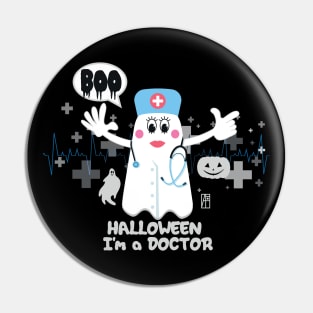 BOO Lady Doctor dressed as a GHOST - cute Halloween Pin