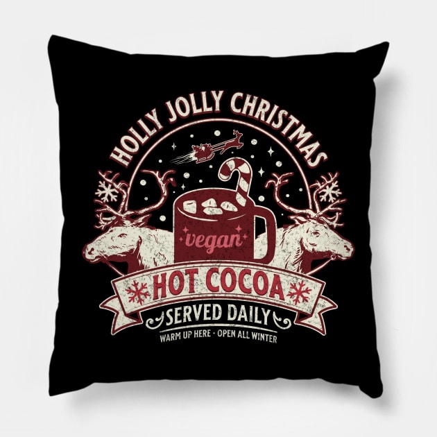 Holly Jolly Vegan Christmas, Old Fashioned Reindeer Vintage Vegan Christmas 2023 Gifts Pillow by KindWanderer