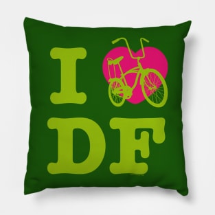 I Love Cycling DF Green Pink / Yo Amo andar en Bicicleta en el DF / Chilango Pride / Orgullo Chilango Graphic Pillow