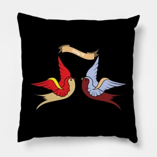 Two swallows and ribbon Pillow