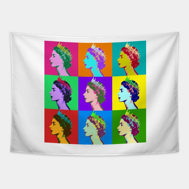 Queen Elizabeth II Pop Culture Art Tapestry by Daribo