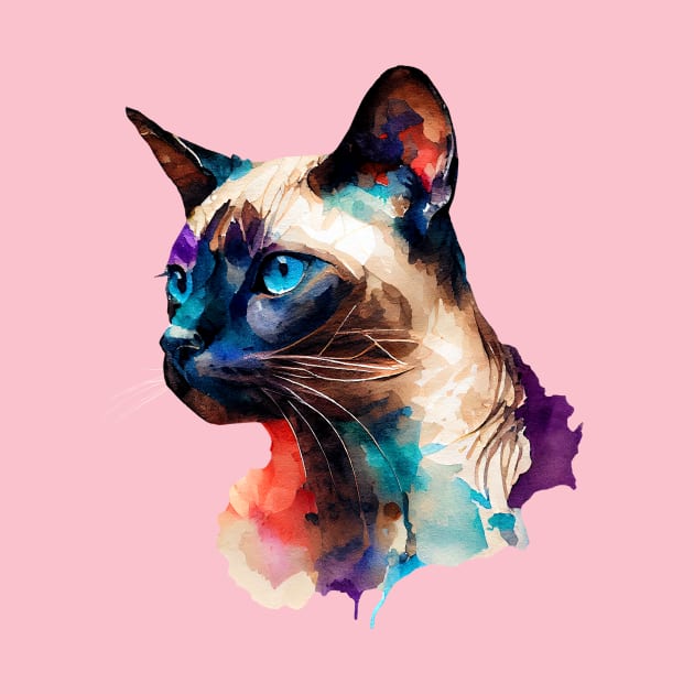 Siamese Cat Watercolor Funky Colors by KOTOdesign