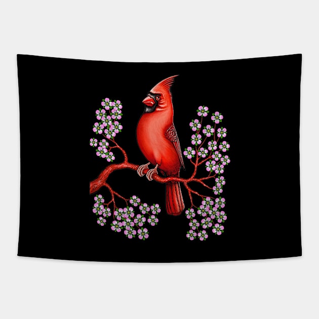 Red Cardinal bird dogwood flower North Carolina Virginia Tapestry by Artardishop