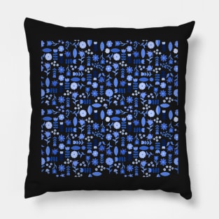 Soft Blue Floral Folk Art Pattern Pillow