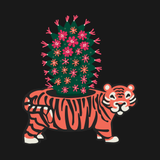 Tiger planter and blooming cactus. T-Shirt