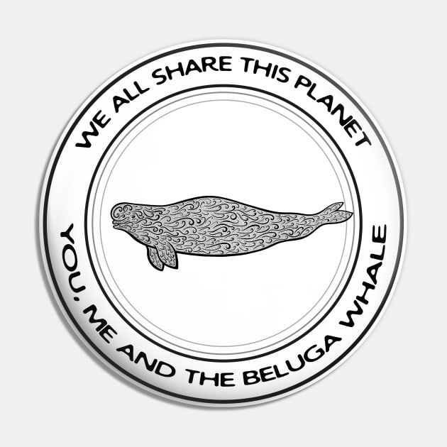 Beluga Whale - We All Share This Planet - on white Pin by Green Paladin