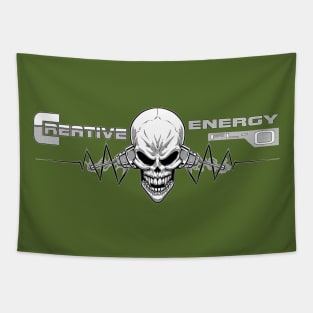 WEIRDO - Creative Energy Flo - Skull - Black and White - Dark Olive Tapestry