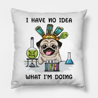 Adorably Clueless: Pug Scientist's Confusion Pillow