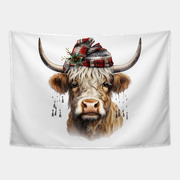 Christmas Highland Cow Tapestry by Chromatic Fusion Studio