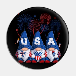 4th Of July Patriotic Gnomes Sunglasses American Fireworks Pin