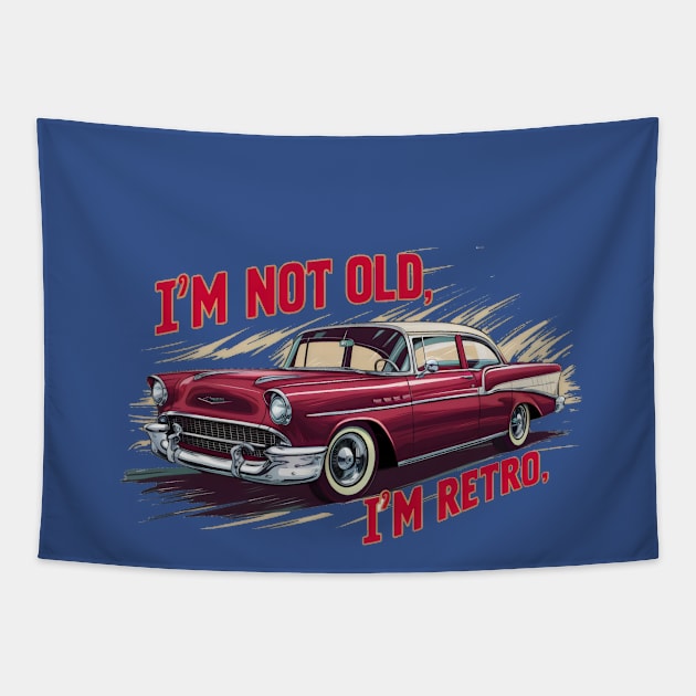 "Retro Revival: Vintage Classic Car Art" - I,m Not Old Tapestry by stickercuffs