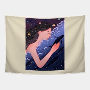 Healing girl space whale Tapestry