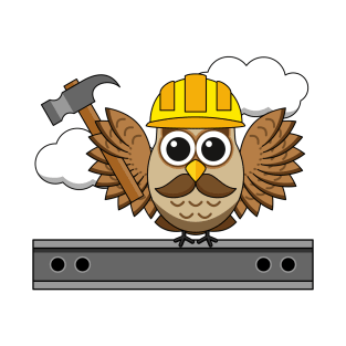 Cute Construction Worker Owl with Hard Hat Cartoon T-Shirt