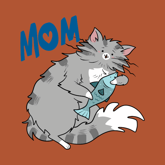 Mom - Gray Tabby Cat with a Fish by saradaboru