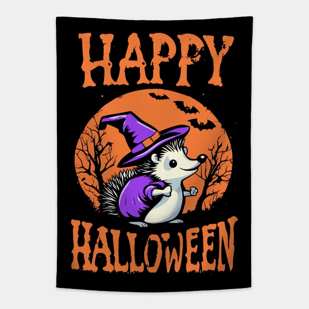 Happy Halloween Hedgehog Witch Tapestry by ravensart