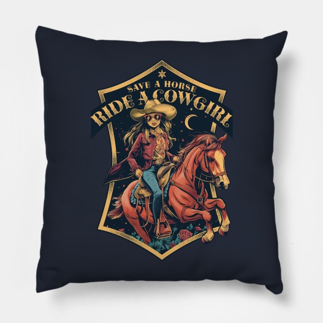 Save a Horse Ride a Cowgirl Pillow by TreehouseDesigns