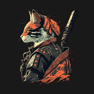 Fierce Feline Warrior: The Samurai Cat T-Shirt