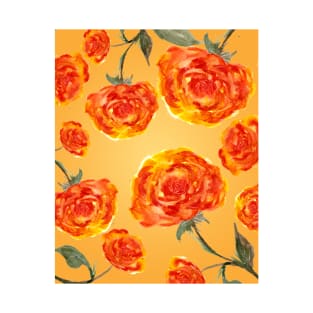 Orange Peonies Floral Pattern T-Shirt