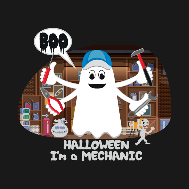 BOO Mechanic dressed as a GHOST - Ghost cute Halloween by ArtProjectShop