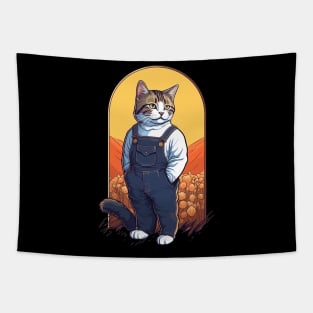 Funny Cat Farmer Meme Cowgirl Cowboy Country Tapestry