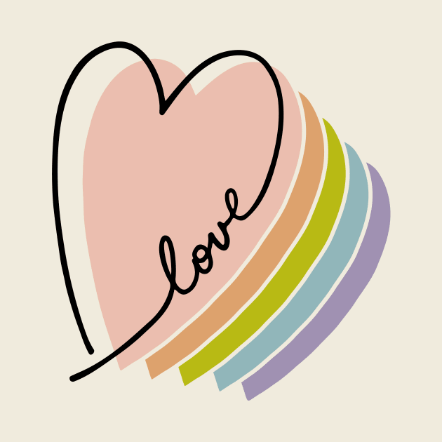 Boho Rainbow Heart Love Letters Line Art by B*Shoppe