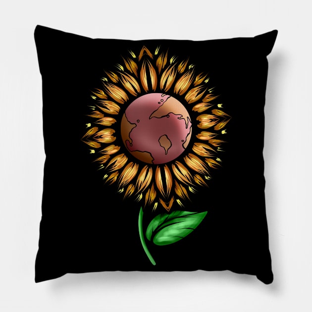 Sunflower With Earth In The Middle For Earth Day Pillow by SinBle