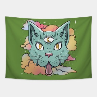 Magical Moon Cat Against the Sky Tapestry