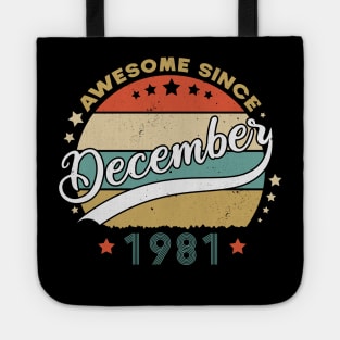 Awesome Since December 1981 Birthday Retro Sunset Vintage Tote