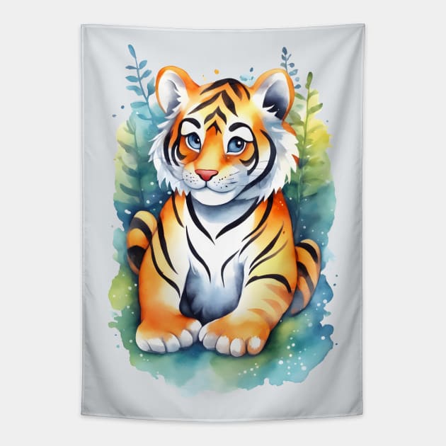 Baby Tiger Nature Kids Illustration Tapestry by craftydesigns