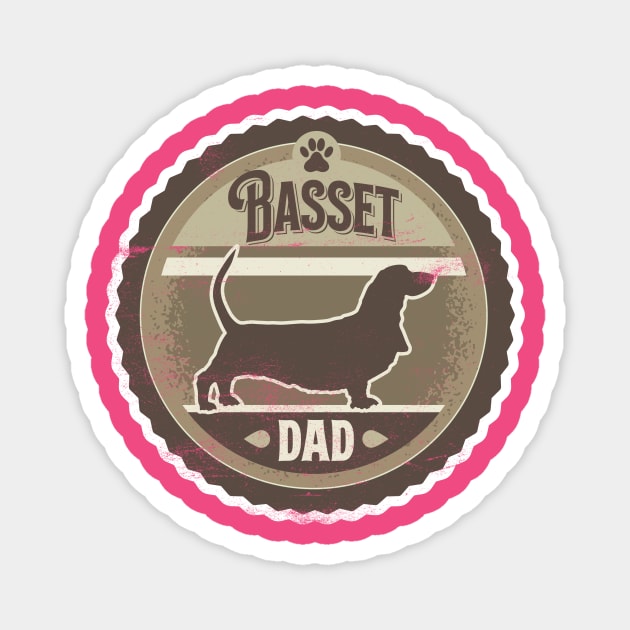 Basset Dad - Distressed Basset Hound Silhouette Design Magnet by DoggyStyles