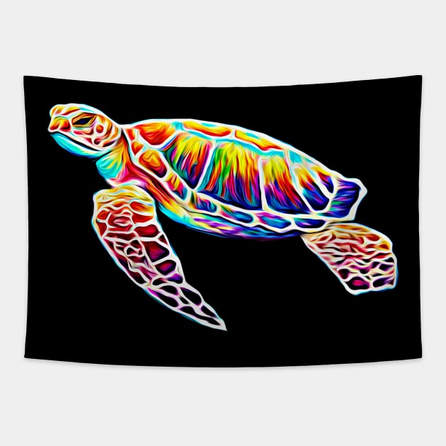 Rainbow Sea Turtle Tapestry by RockettGraph1cs